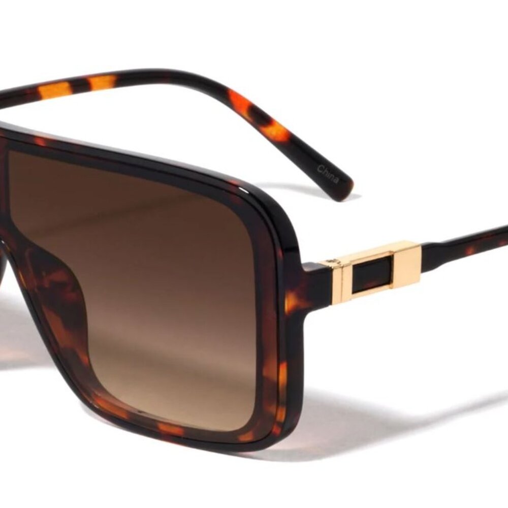 Sunglasses‎ Women Sunglasses Brown Square Flat Lens Elegant Shades Oversized New